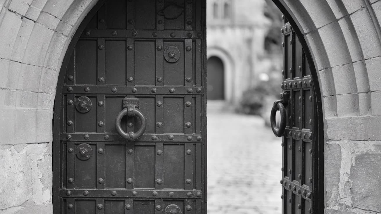 porte blindée d'une entrée de cour en 1950